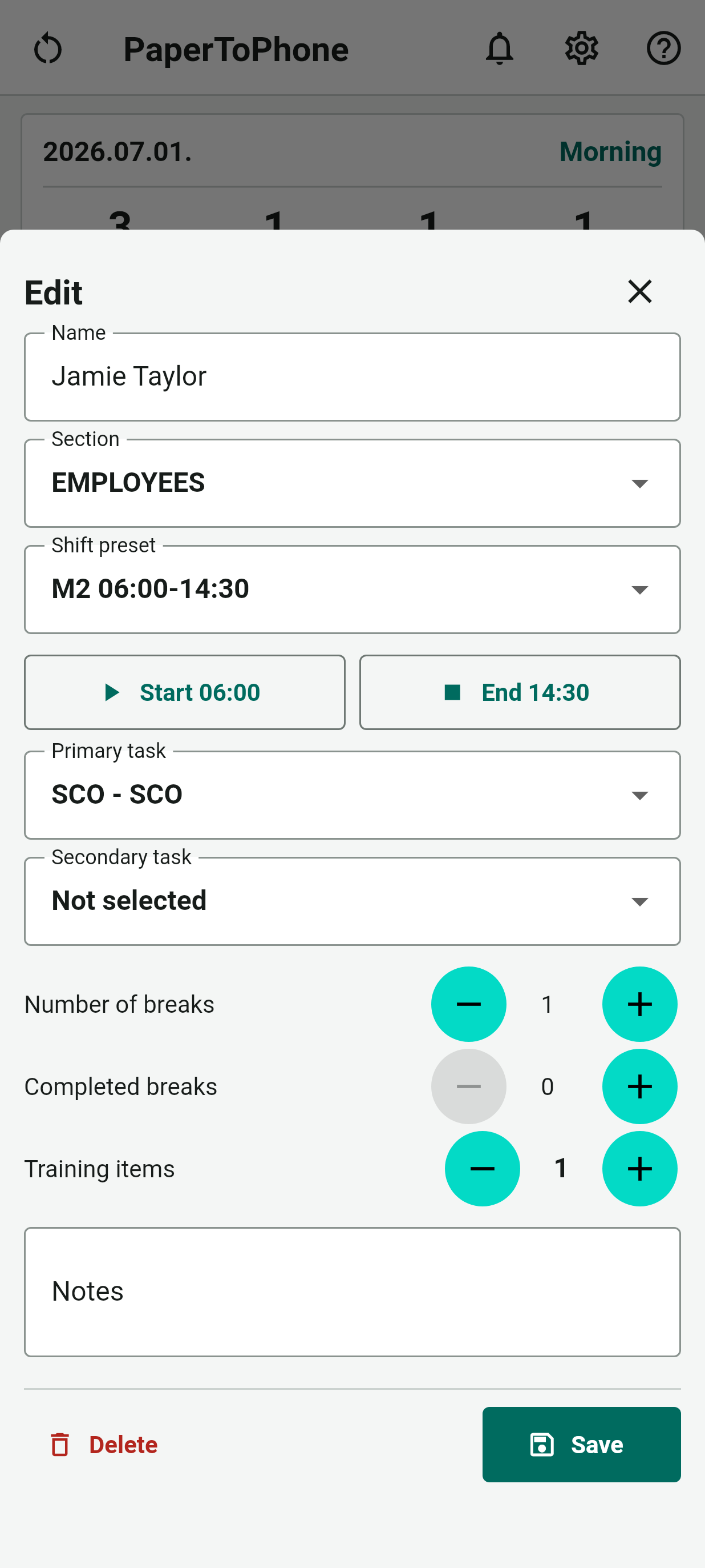 PaperToPhone employee editor